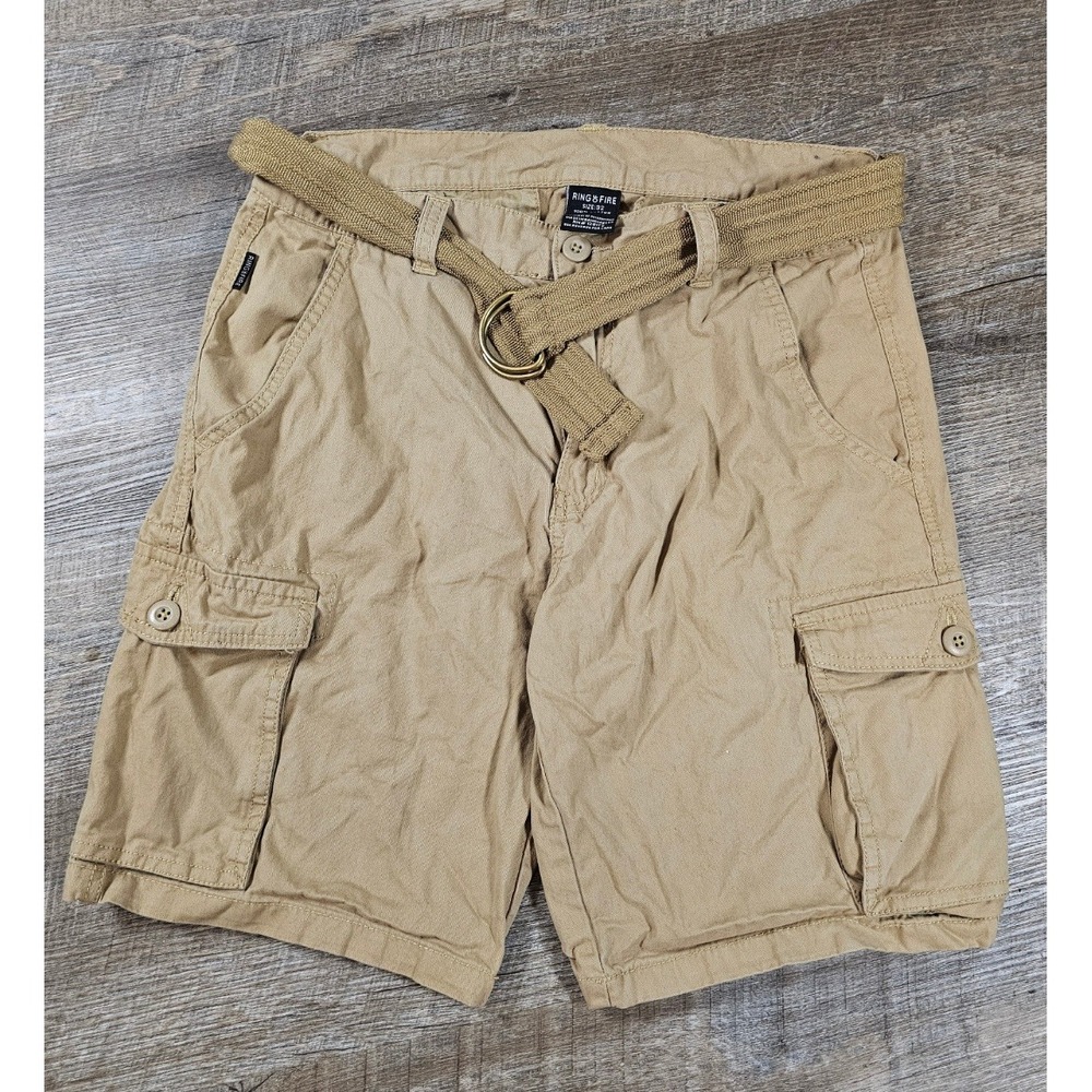 Ring of Fire Mens Cargo Shorts Size 32 Tan Khaki Cotton Belt 6-Pocket Utility